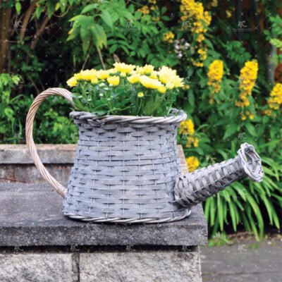 Poly Rattan Watering-Can Planter (PE Wicker Rattan, Metal Frame, Eco-Friendly, Modern Outdoor Decor)
