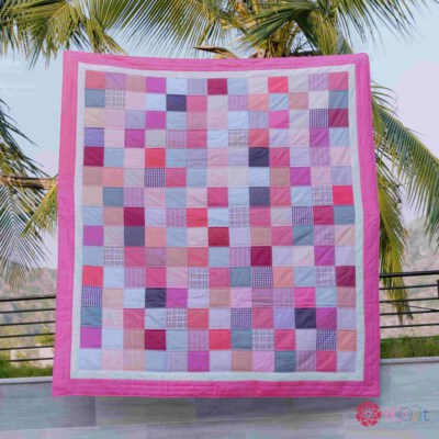 Pink Checkered Quilted Blanket (Handmade, Custom Size Available)