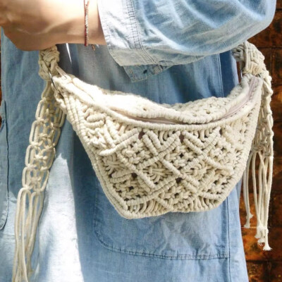 Túi xách tay đan móc Vintage Boho có khóa kéo