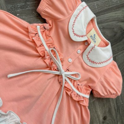 Orange Dress Set with Red-Trim Peter Pan Collar (Dress & Bloomers)