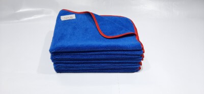 Blue Microfiber Car Drying Towel With Red Trim (Long Pile, 41 X 61 Cm)