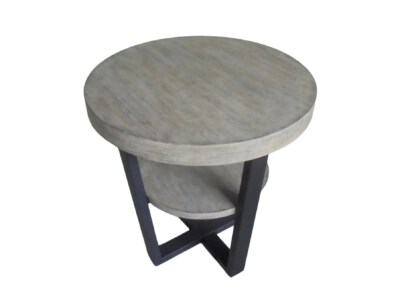 Modern Round End Table With Lower Shelf (PB Wood Top, Metal Frame, Grey)