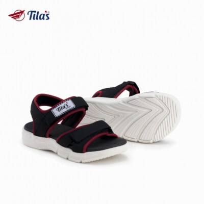Tilas Kids’ Fashion Black & Red Sandals (EVA Phylon, Quick-Dry Mesh Lining, Durable Webbing Straps, 3cm Sole)