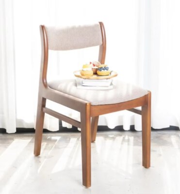 Modern Upholstered Dining Chair (Natural Rubberwood Frame, Wrinkle-Resistant Polyester, CARB-P2, Made In Vietnam)