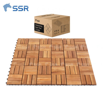 Acacia Wood Decking Tiles 12-Slat (Teak Finish, Interlocking)