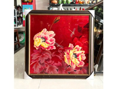 Peony Lacquer Painting With Premium Frame (Traditional Handcrafted Artwork)
