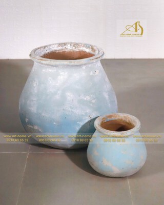 Atlantis Teal Matt Antique Ceramic Flower Pot Set