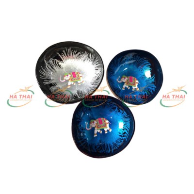 Hand-Painted Coconut Shell Bowl With Elephant Art