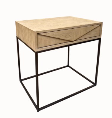 Modern Poplar Wood End Table With Drawer (Poplar Wood Top, Metal Tube Frame, Mail Packing)