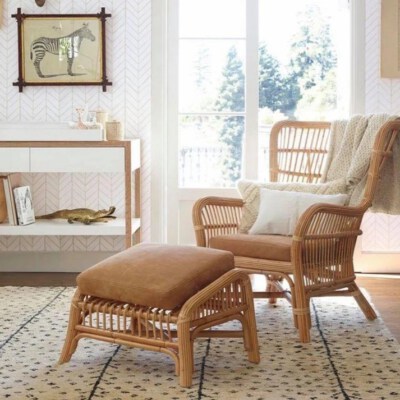 Bodega Bay Rattan Lounge Chair (Natural Rattan, Full-Length, Cushion Included)