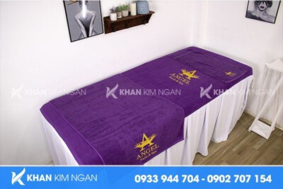 Purple Cotton Spa Bed Sheet Towel (Logo Embossed, 100% Cotton)