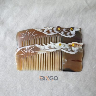 Handcrafted Owl-Eye Buffalo Horn Anti-Static Hair Comb