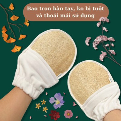Natural Loofah Bath Glove (Double-Sided Exfoliating, Soft Cuff, Hand-Fit Design)