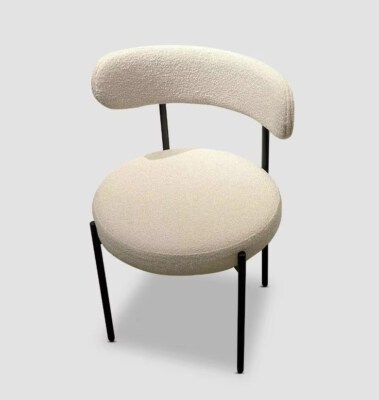 Modern Minimalist Dining Chair (Matte Black Powder-Coated Iron Legs, Foam Cushions, Polyester Upholstery, Grey, Made In Vietnam)