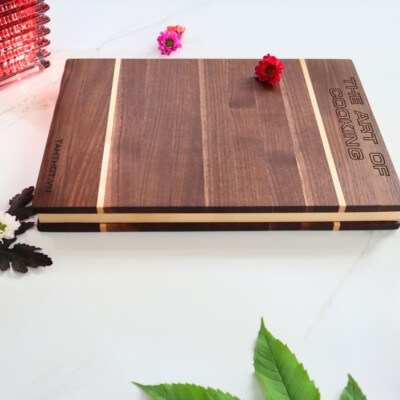Book-Shaped Cutting Board “The Art Of Cooking” (Imported Walnut & Maple, Premium Grade, T008WMB)