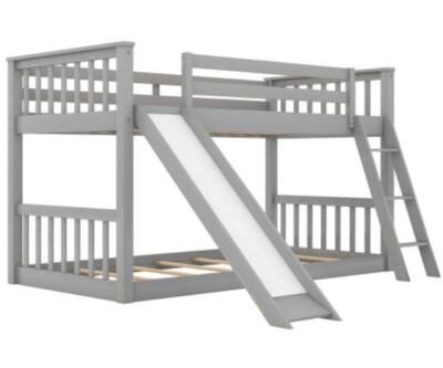 Twin-Over-Twin Pine Wood Bunk Bed With Ladder & Safety Guardrails
