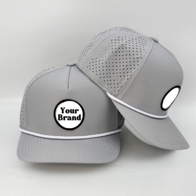 Laser-Cut Perforated 5-Panel Dad Hat Cap (100% Cotton, Breathable & Waterproof, Curved Brim, Custom Woven Patch Logo)