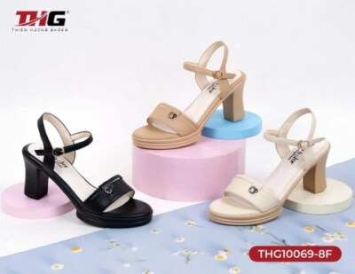 High-Heel Sandals THG10069 (Microfiber, 8 Cm Heel, Black/Beige/Cacao, Size 35-39)