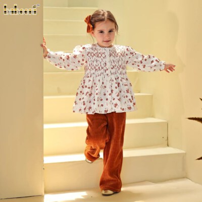 Smocked Floral Top & Wide-Wale Corduroy Pants Set