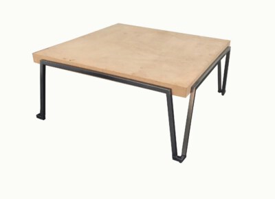 Modern Acacia Veneer Square Coffee Table (MDF Core, Metal Tube Frame, Brown)