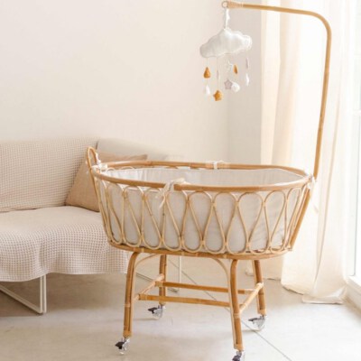 Rattan Baby Crib With Wheels (Rattan Frame)