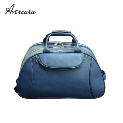 Trolley Duffle Bag B912 (Navy, 3 Compartments, Milled Cow Leather)