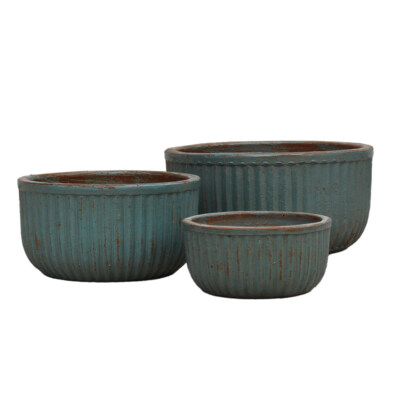 Handcrafted Glazed Ceramic Planter Trio With Drainage Hole
