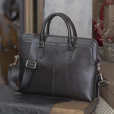 Combination Lock Genuine Cow Leather Office Briefcase (Model G822, Minimal Design)