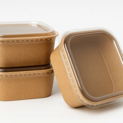 Square Kraft Paper Bowls With Lids (250/500/750/1000 Ml, Leak-Resistant, Stackable)