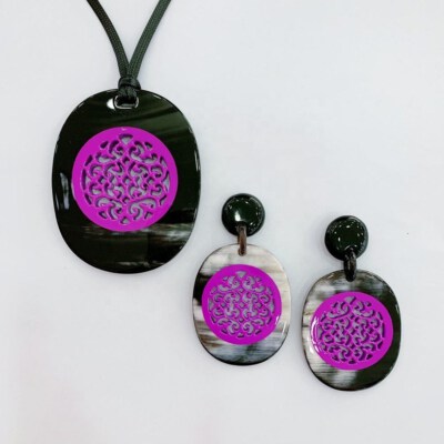 Handcrafted Lacquered Buffalo Horn Jewelry Set