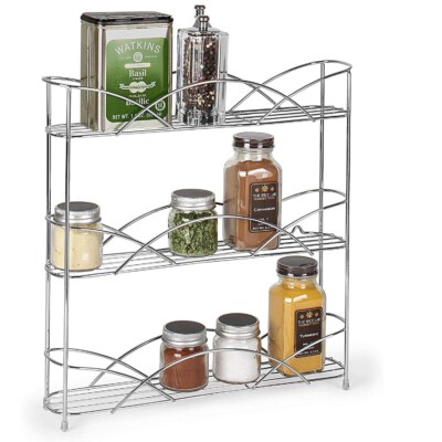 Corner-Mounted Chrome-Plated Steel Spice Organizer (Silver, 2.75 in L × 13 in W × 13.3 in H, Durable, OEM/ODM)