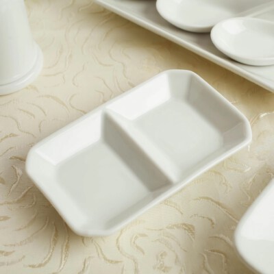 Two-Compartment Porcelain Condiment Dish (White, Rectangular, CE/EU)