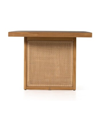 Outdoor Dining Table With Rattan Panel Legs (Natural Wood, Scandinavian Style, Beige, 200cm)