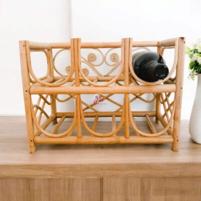Handmade Wicker Rattan Wine Bottle Rack