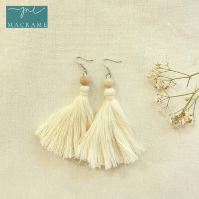 Bell-Shape Boho Macrame Knot Earrings With Jade Detail