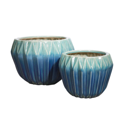 Blue Clay & Glaze Decorative Planter Set