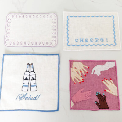 Linen Cocktail Napkins (OEKO-TEX Certified 100% European Linen, Scallop Edge, Custom Logo, Reusable)