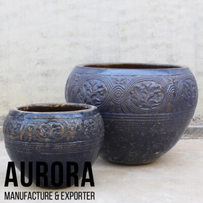 Oversized Glazed Ceramic Planter Duo With Drainage Hole