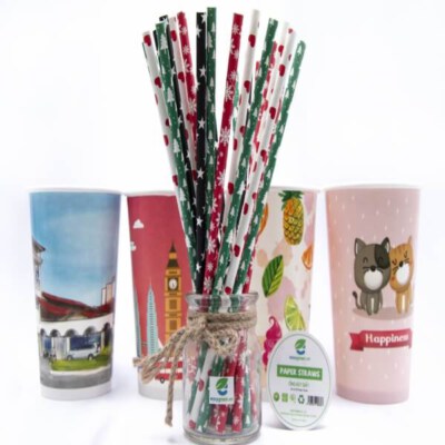 Christmas Tree Printed Paper Straw (3-Ply EU Virgin Paper, 197mm, 6/8/12mm, Custom Logo)