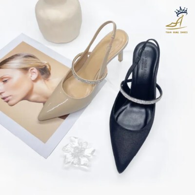Slingback Heels With Rhinestone Strap (Pointed Toe, 9 Cm Stiletto Heel)
