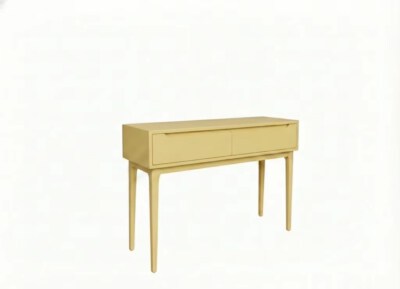 Modern 2-Drawer Console Table (Eco-Friendly Solid Oak, Rubberwood & MDF, Green Finish, Made In Vietnam)