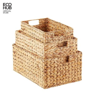 Rectangular Water Hyacinth Storage Basket (Handwoven, Natural Color, EH0236)