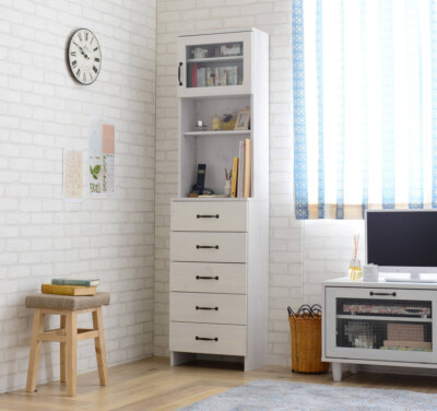 Country-Style Louver Door Cabinet With Glass Panel