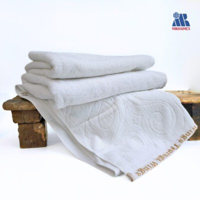 White Jacquard Cotton Hair Towel