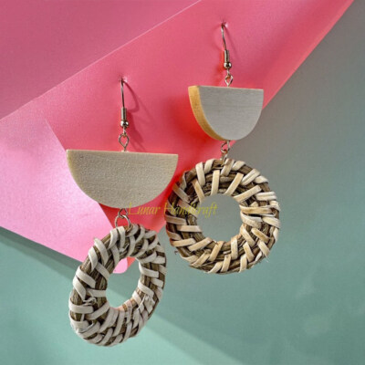 Colorful Vintage Rattan Dangle Earrings
