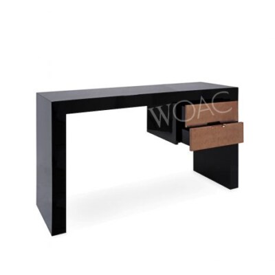 Lacquer Desk Table (MDF, Black/Copper Leaf, 1 Drawer)