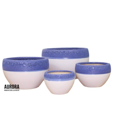 Glazed Ceramic Planter Set With Drainage Hole