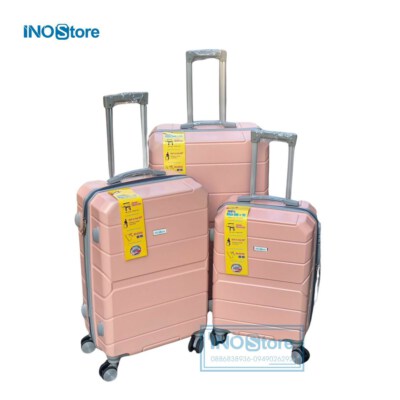 Pastel Pink ABS 20-Inch Striped Carry-On Trolley Luggage With TSA Lock And Custom Logo