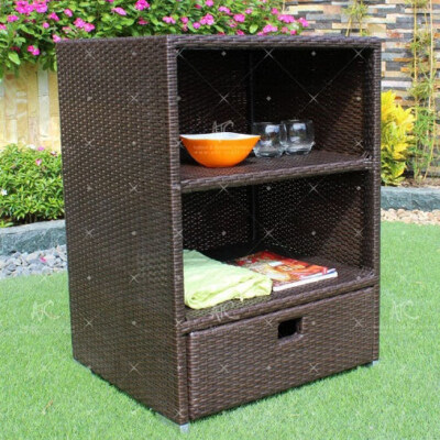 Patio PE Rattan Wicker Storage Cabinet (Rattan/Wicker, Easy Clean, Modern Multi-Purpose Design)