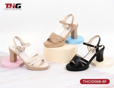 High-Heel Sandals THG10068 (Microfiber, 8 Cm Heel, Black/Beige/Cacao, Size 35-39)